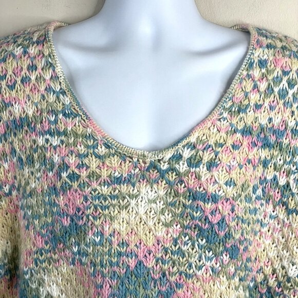 Vintage Womens Chunky Baggy Crochet Pullover Sweater Large Pastel Hipster Comfy - Picture 4 of 9